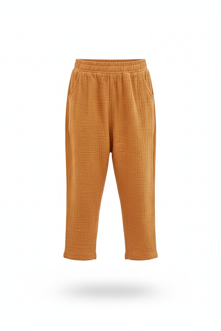 Pantalon En Lin Ample Plissé Enfants Garçon Fille - Camel - vue 3
