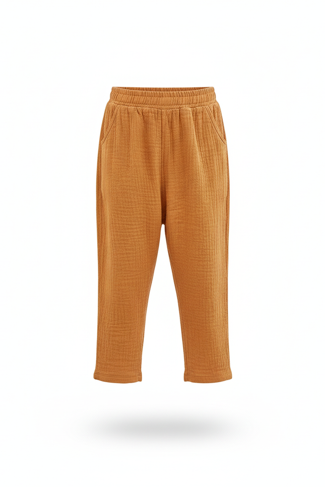 Pantalon En Lin Ample Plissé Enfants Garçon Fille - Camel - vue 3