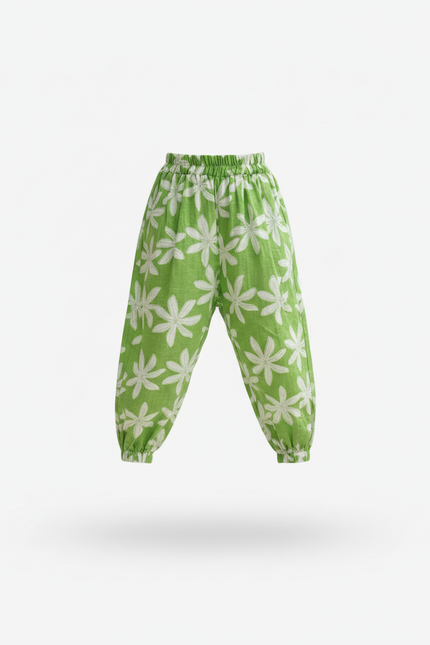 Pantalon En Lin Vert Fleuri Ample Fille Estival - vue 3