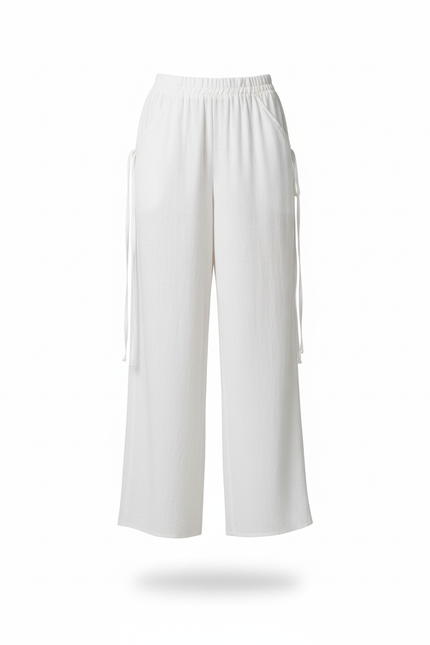 Pantalon En Lin Femme Blanc Coupe Ample Casual Été - vue 3