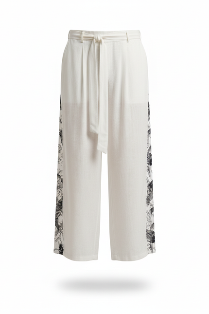 Pantalon En Lin Blanc Ample Imprimé Motif Japonais - vue 3