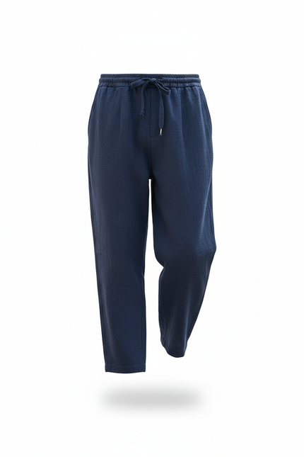Pantalon En Lin Homme Bleu Marine Coupe Ample - vue 3
