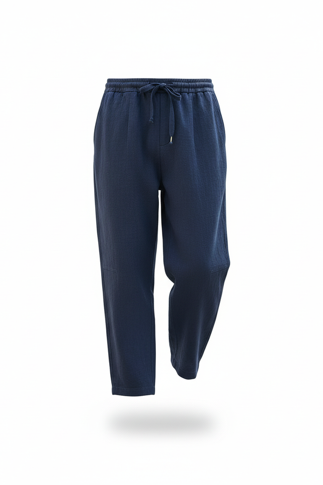 Pantalon En Lin Homme Bleu Marine Coupe Ample - vue 3