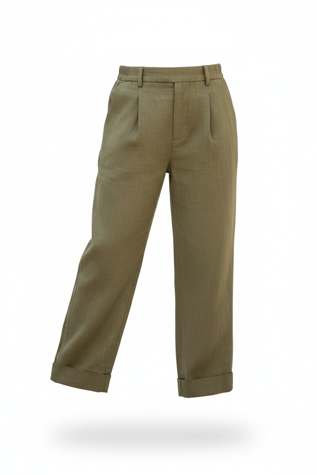 Pantalon En Lin Vert Ample Plissé Enfant - Kaki - vue 3