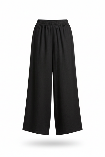 Pantalon En Lin Noir Ample Élastiqué Confortable Fluide Femme - vue 3