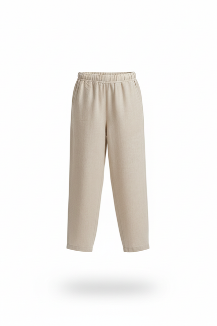 Pantalon En Lin Beige Ample Élastiqué Décontracté Enfant - vue 3