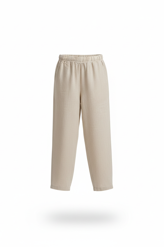 Pantalon En Lin Beige Ample Élastiqué Décontracté Enfant - vue 3