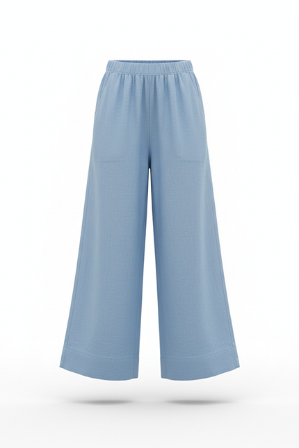 Pantalon En Lin Fille Bleu Clair Coupe Ample - vue 3