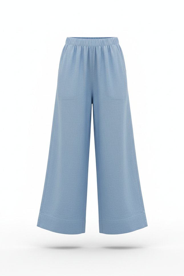 Pantalon En Lin Fille Bleu Clair Coupe Ample - vue 3