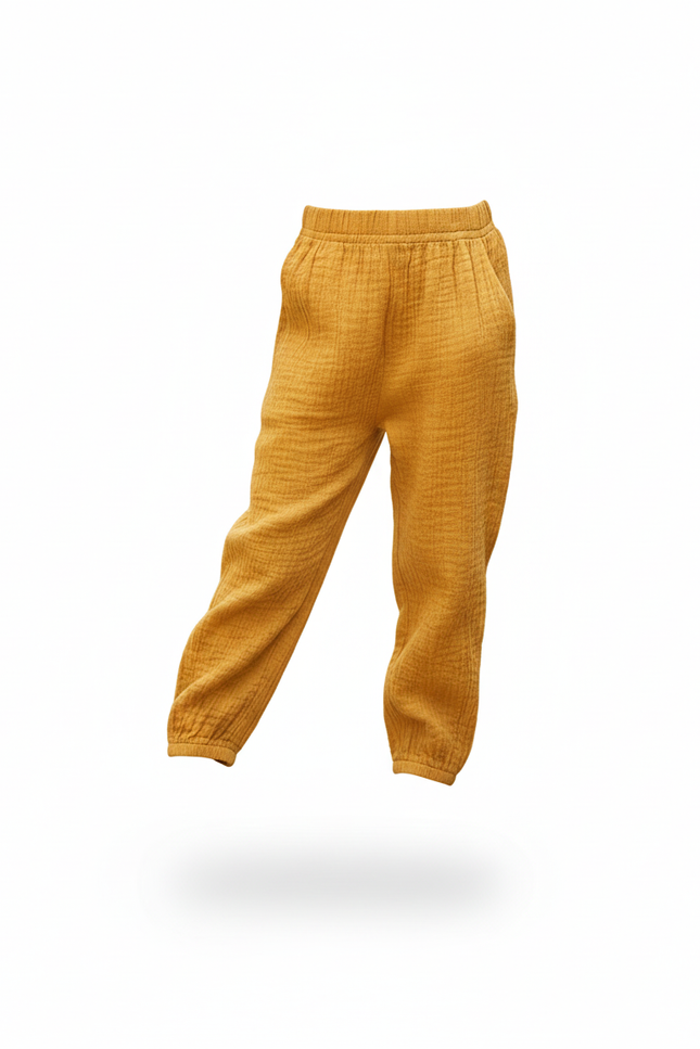 Pantalon En Lin Harem Jaune Ample Coton Respirant - vue 3