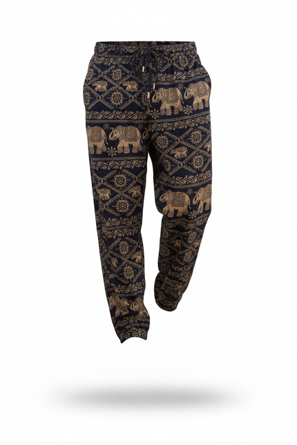 Pantalon En Lin Ethnique Imprimé Éléphant Ample Décontracté Homme - vue 3