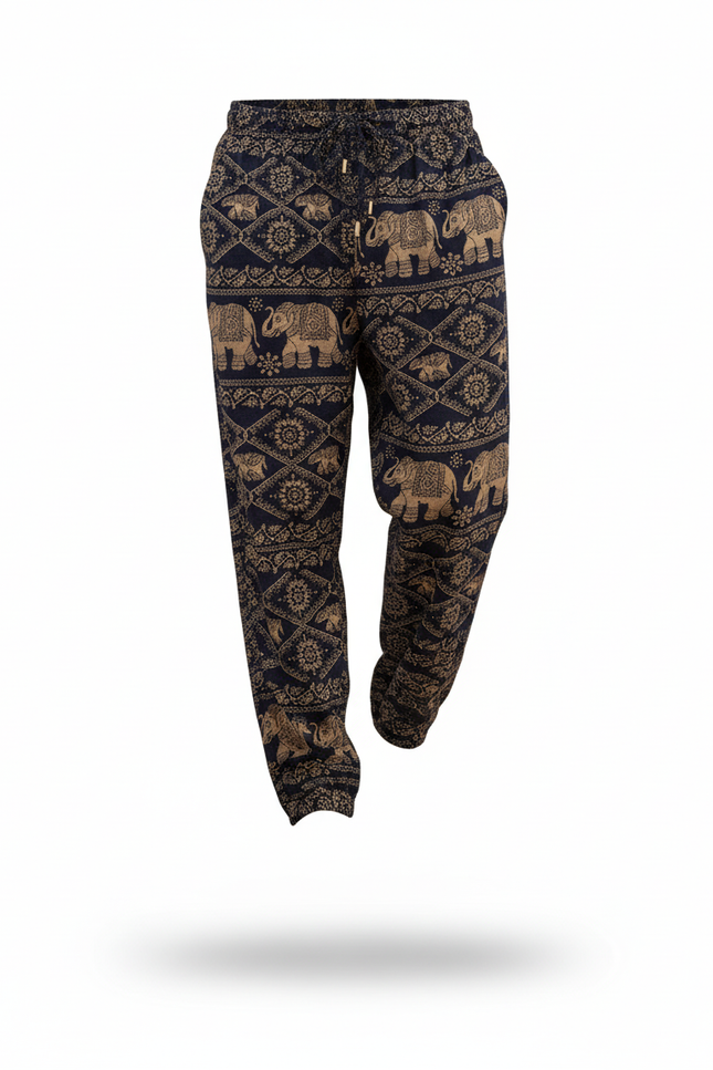 Pantalon En Lin Ethnique Imprimé Éléphant Ample Décontracté Homme - vue 3