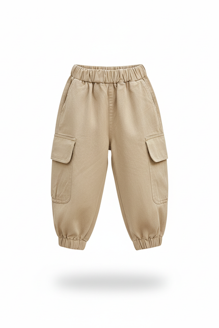 Pantalon En Lin Beige Ample Cargo Enfant - vue 3