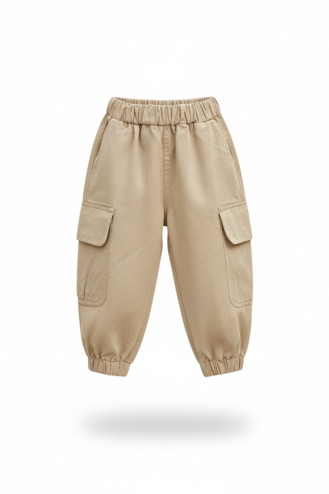 Pantalon En Lin Beige Ample Cargo Enfant - vue 3