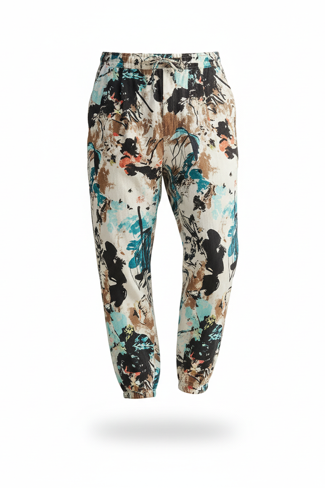 Pantalon En Lin Imprimé Abstrait Fluide Homme Décontracté - vue 3