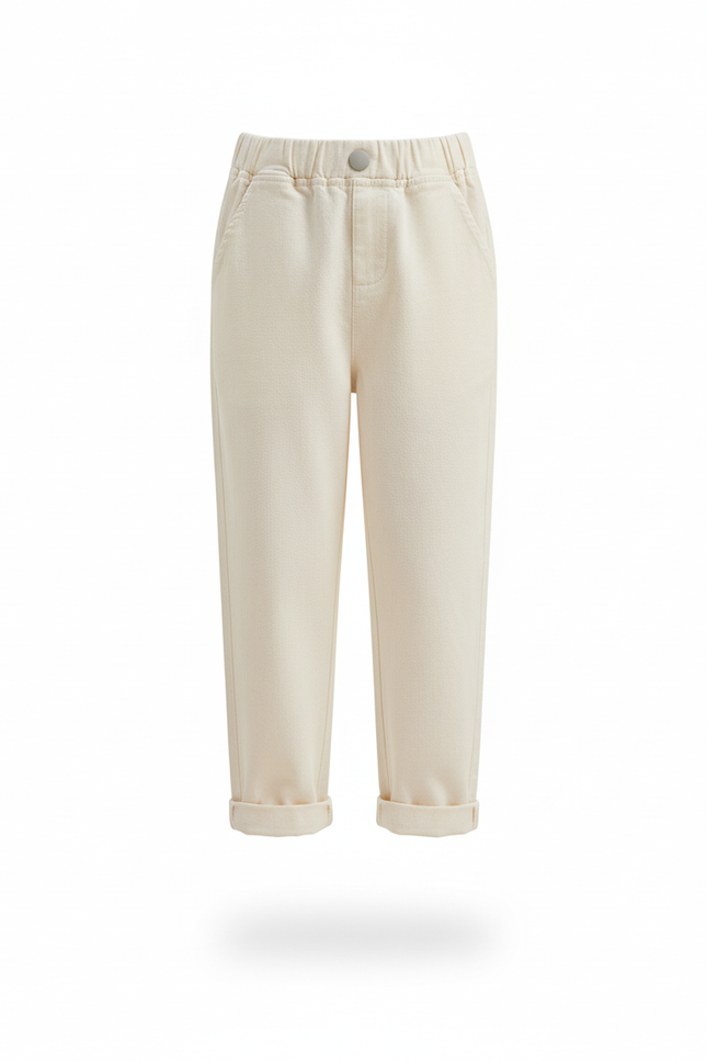 Pantalon En Lin Enfant Ample Beige Décontracté Moderne - vue 3