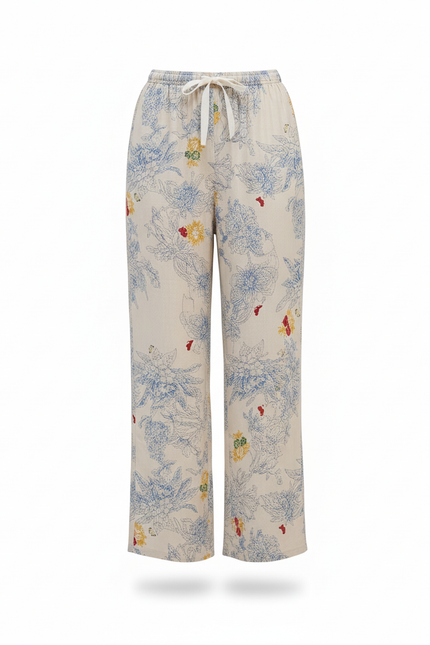 Pantalon En Lin Imprimé Floral Fluide Décontracté Estival - vue 3