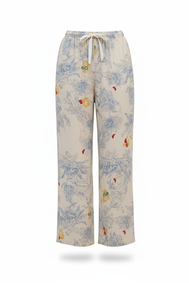 Pantalon En Lin Imprimé Floral Fluide Décontracté Estival - vue 3