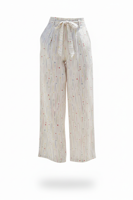 Pantalon En Lin Blanc Imprimé Points Colorés Ample Fluide - vue 3