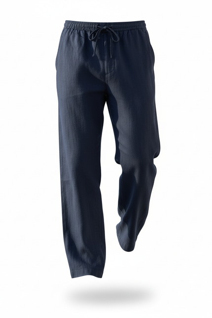 Pantalon En Lin Bleu Marine Ample Décontracté Homme - vue 3