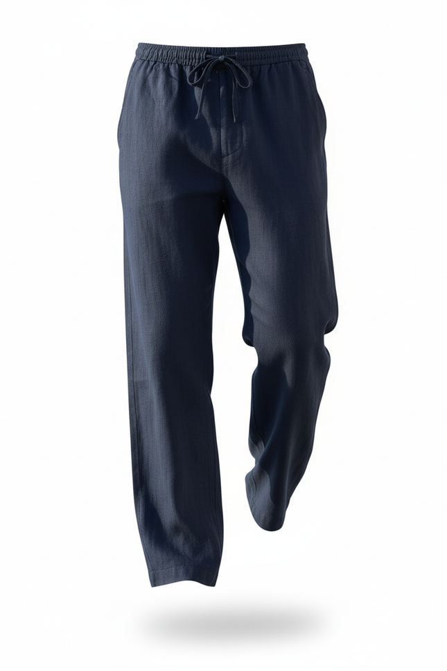 Pantalon En Lin Bleu Marine Ample Décontracté Homme - vue 3