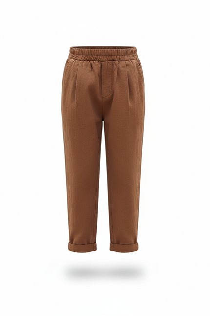 Pantalon En Lin Marron Ample Plissé Décontracté Enfant - vue 3