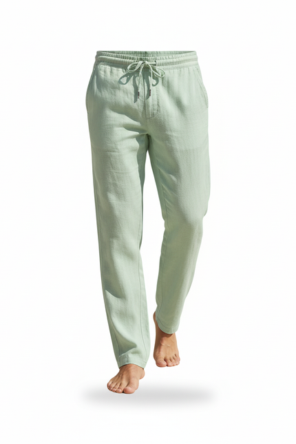 Pantalon En Lin Homme Vert Menthe Décontracté Léger - vue 3