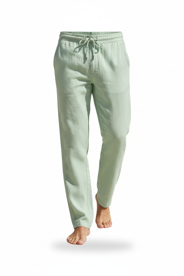 Pantalon En Lin Homme Vert Menthe Décontracté Léger - vue 3