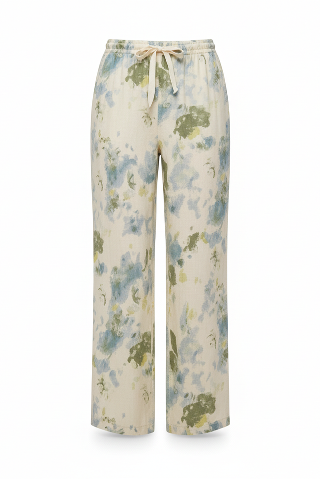 Pantalon En Lin Imprimé Abstrait Fluide Estival - Multicolore - vue 3