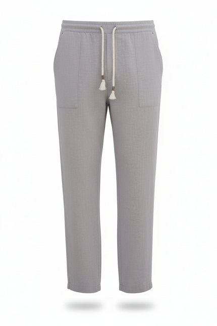 Pantalon En Lin Gris Clair Ample Cordon Décontracté Homme - vue 3