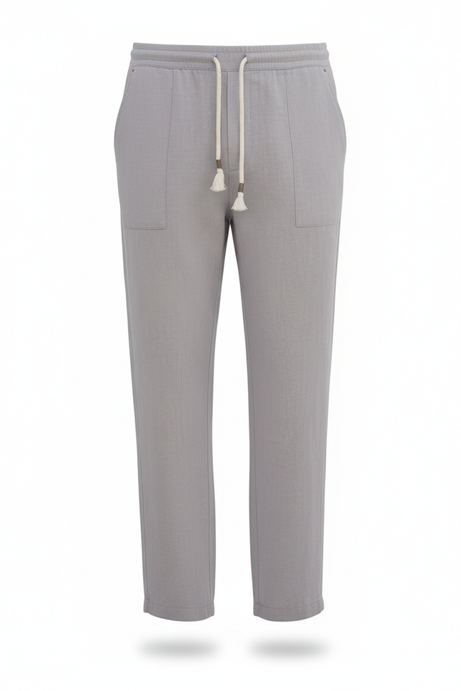 Pantalon En Lin Gris Clair Ample Cordon Décontracté Homme - vue 3