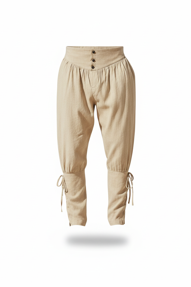 Pantalon En Lin Beige Médiéval Ample Lacets Homme - vue 3