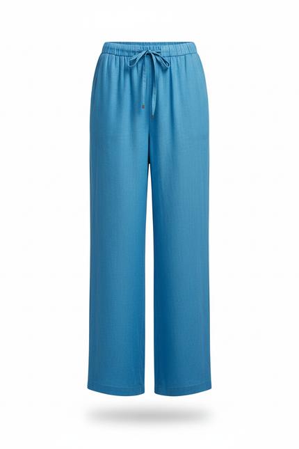 Pantalon En Lin Bleu Ample Fluide Décontracté Léger - vue 3
