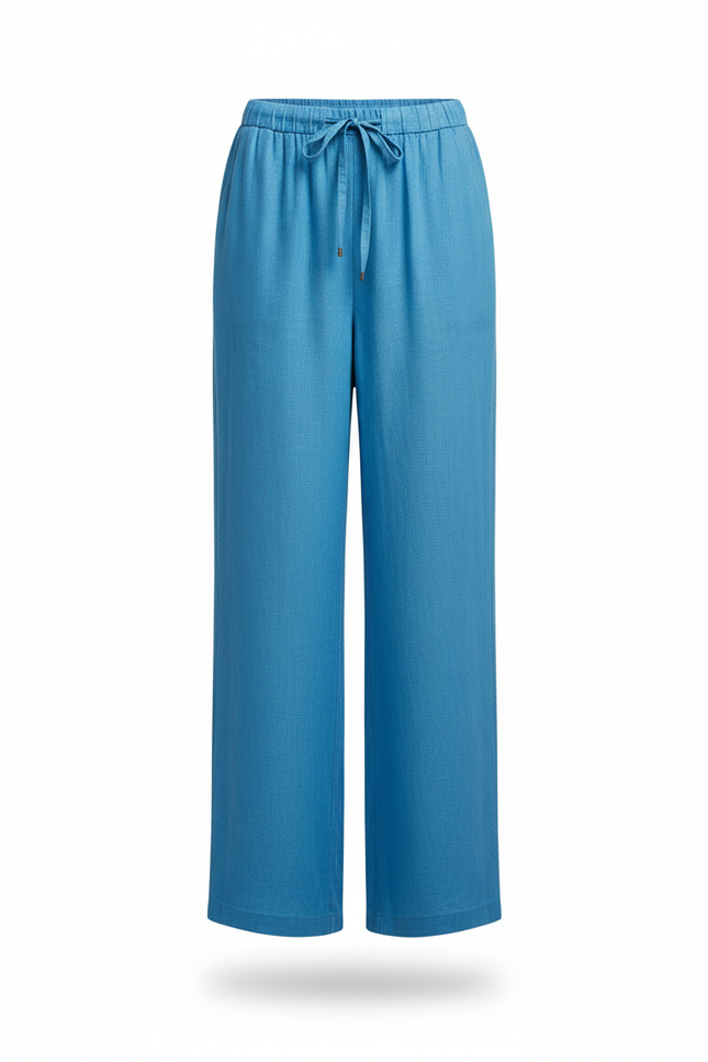 Pantalon En Lin Bleu Ample Fluide Décontracté Léger - vue 3