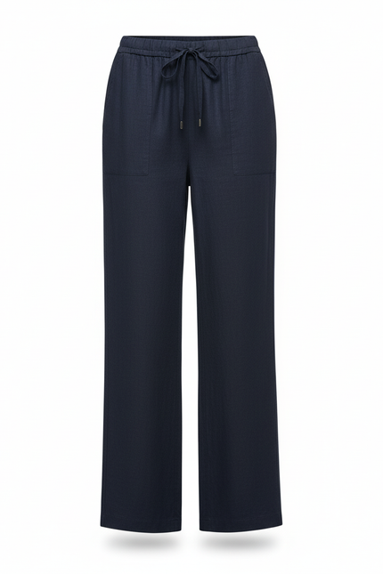 Pantalon En Lin Marine Ample Fluide Décontracté Femme - vue 3