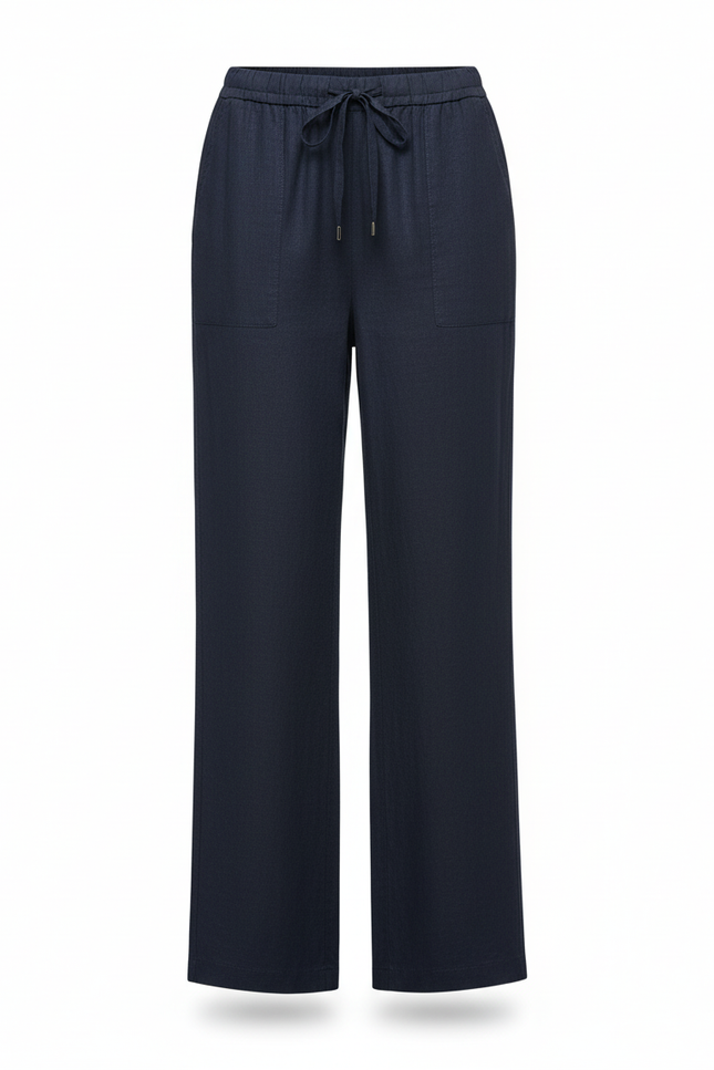 Pantalon En Lin Marine Ample Fluide Décontracté Femme - vue 3