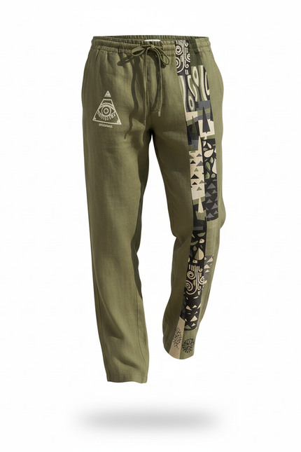 Pantalon En Lin Kaki Œil Mystique Tribal Homme Décontracté - vue 3