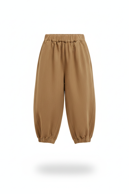 Pantalon En Lin Harem Ample Marron Confortable Enfant - vue 3