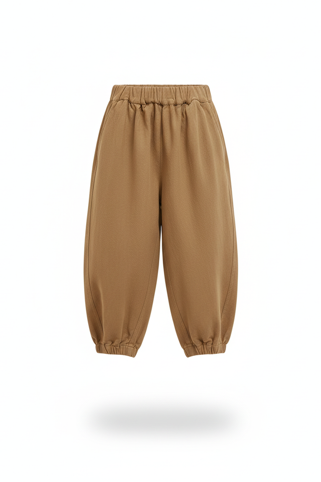 Pantalon En Lin Harem Ample Marron Confortable Enfant - vue 3