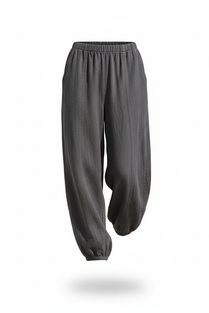 Pantalon En Lin Gris Ample Fluide Élastique Confortable - vue 3