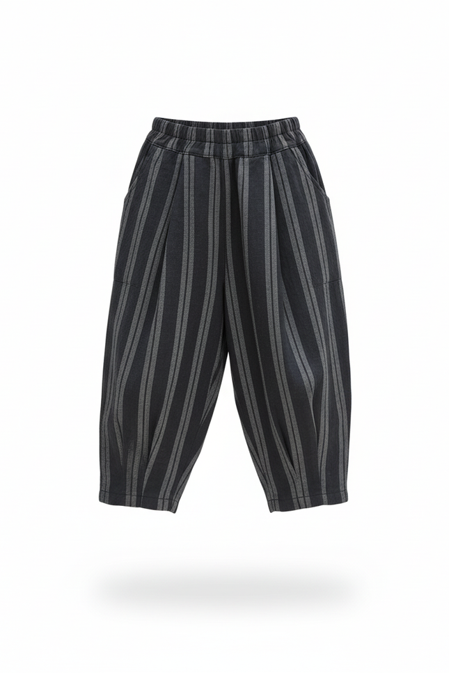 Pantalon En Lin Rayé Bleu - Marine - vue 3