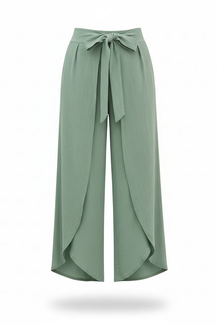 Pantalon En Lin Vert Ample Portefeuille Fluide Femme - vue 3