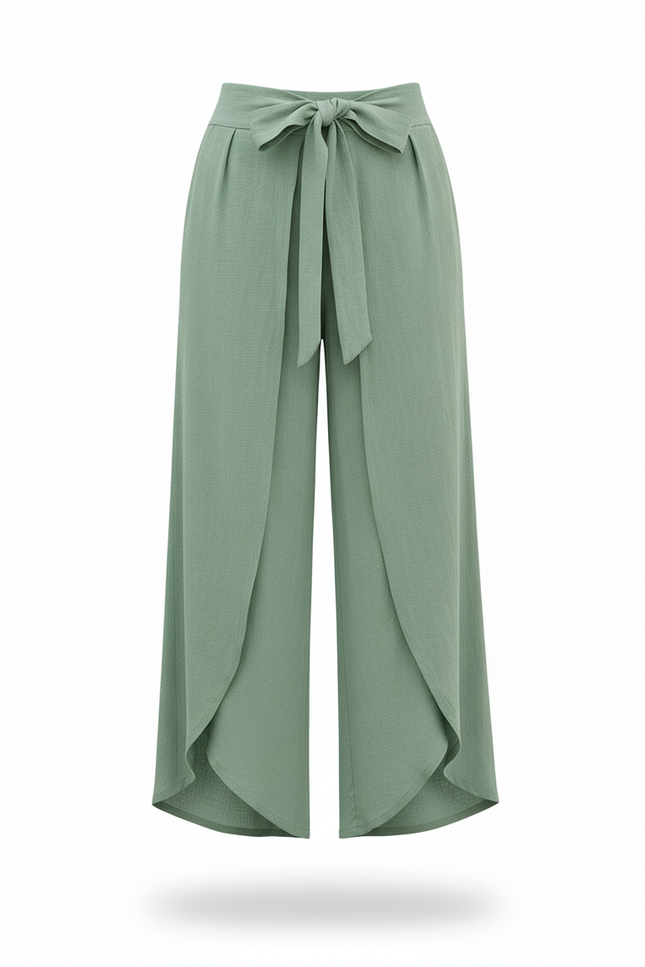 Pantalon En Lin Vert Ample Portefeuille Fluide Femme - vue 3
