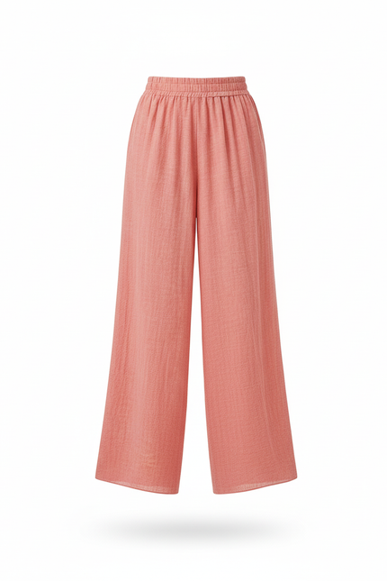 Pantalon En Lin Femme Rose Coupe Ample - vue 3