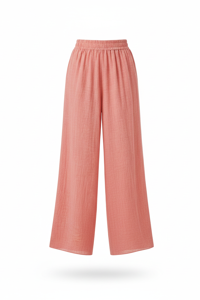 Pantalon En Lin Femme Rose Coupe Ample - vue 3