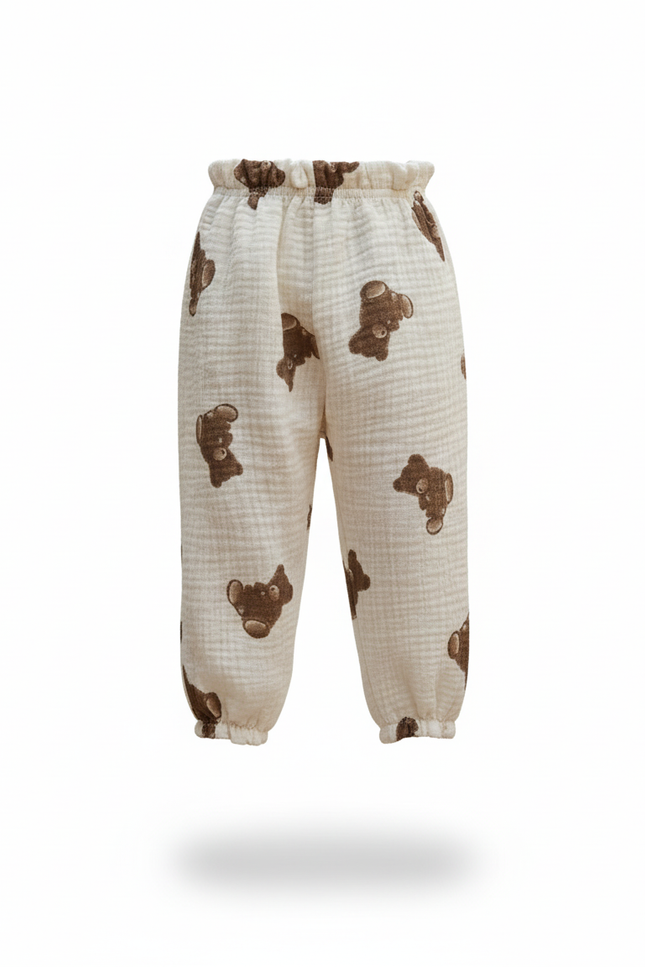 Pantalon En Lin Enfant Ample Blanc Motif Oursons - vue 3
