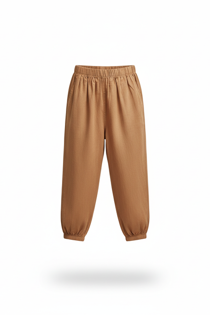 Pantalon En Lin Marron Ample Enfant Élastique Confortable - vue 3