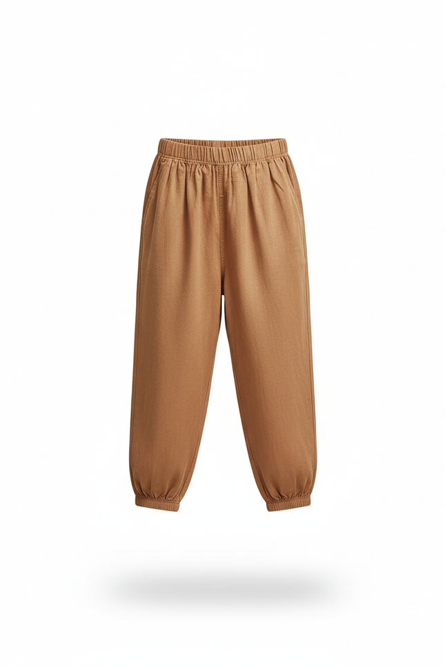 Pantalon En Lin Marron Ample Enfant Élastique Confortable - vue 3