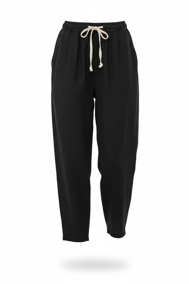 Pantalon Noir Femme Lin - vue 3