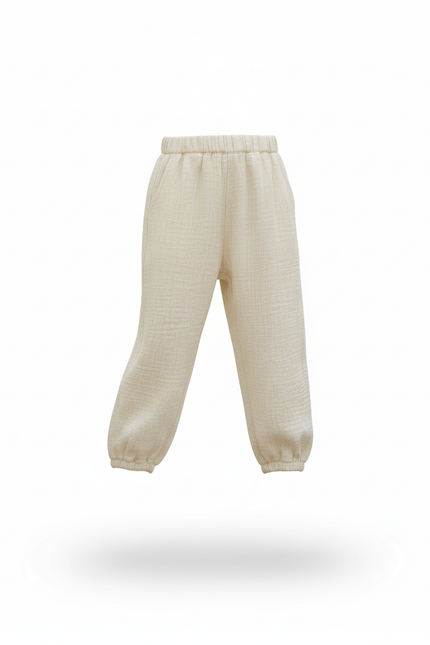 Pantalon En Lin Écru Ample Coton Enfant - Beige - vue 3